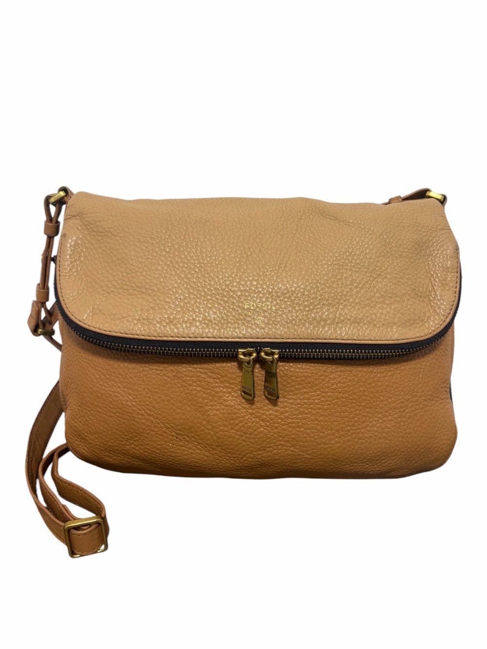 Fossil Peyton Large Two Tone Tan Brown Crossbody Messenger - Great Condition
